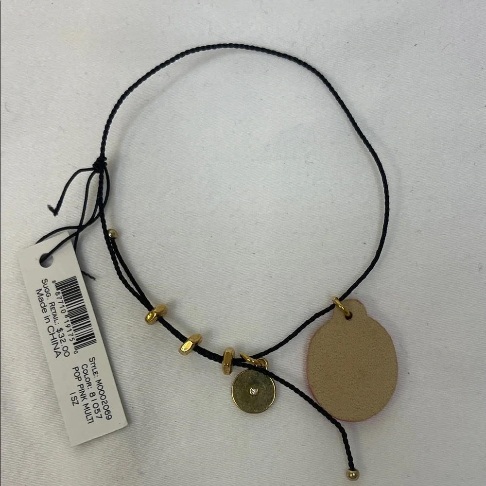 Marc by Marc Jacobs Black Cord Bracelet  Pink & Teal Embroidered Charm Gold - Picture 3 of 3